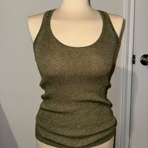 Mixit Olive Green Ribbed Fitted Tank Top With Shimmer